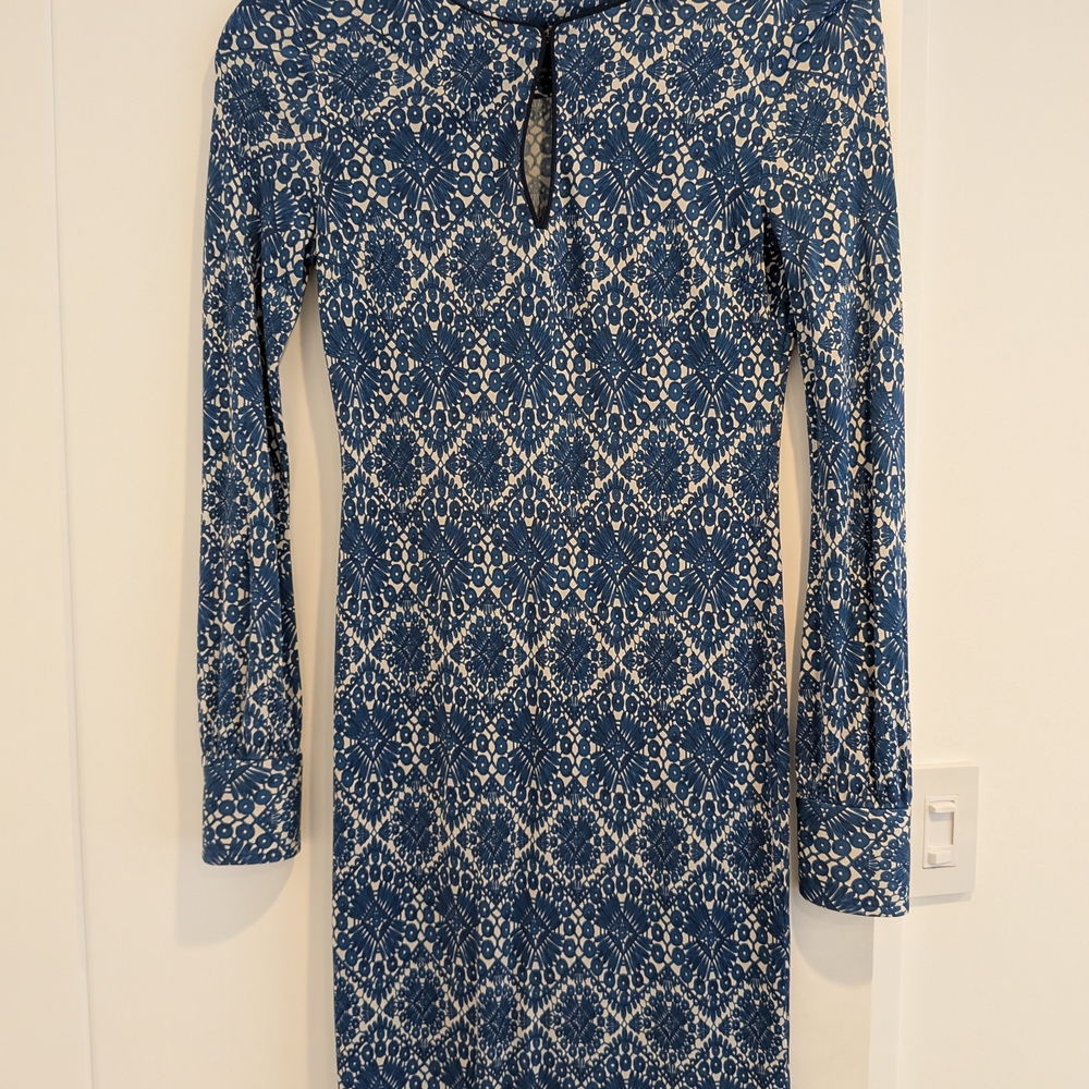 Tory Burch Blue and White Long Sleeve Dress